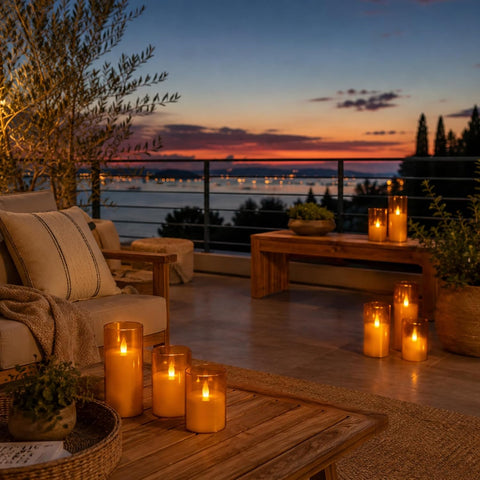 Flameless Candles with Moving Climbing Flame, 12-Pack 4" 5" 6"H LED Pillar Candles, 8-Key Remote, Battery Operated (2 AA Not Included), Bulk Decor for Weddings, Banquets & Grand Events (Amber Ivory)