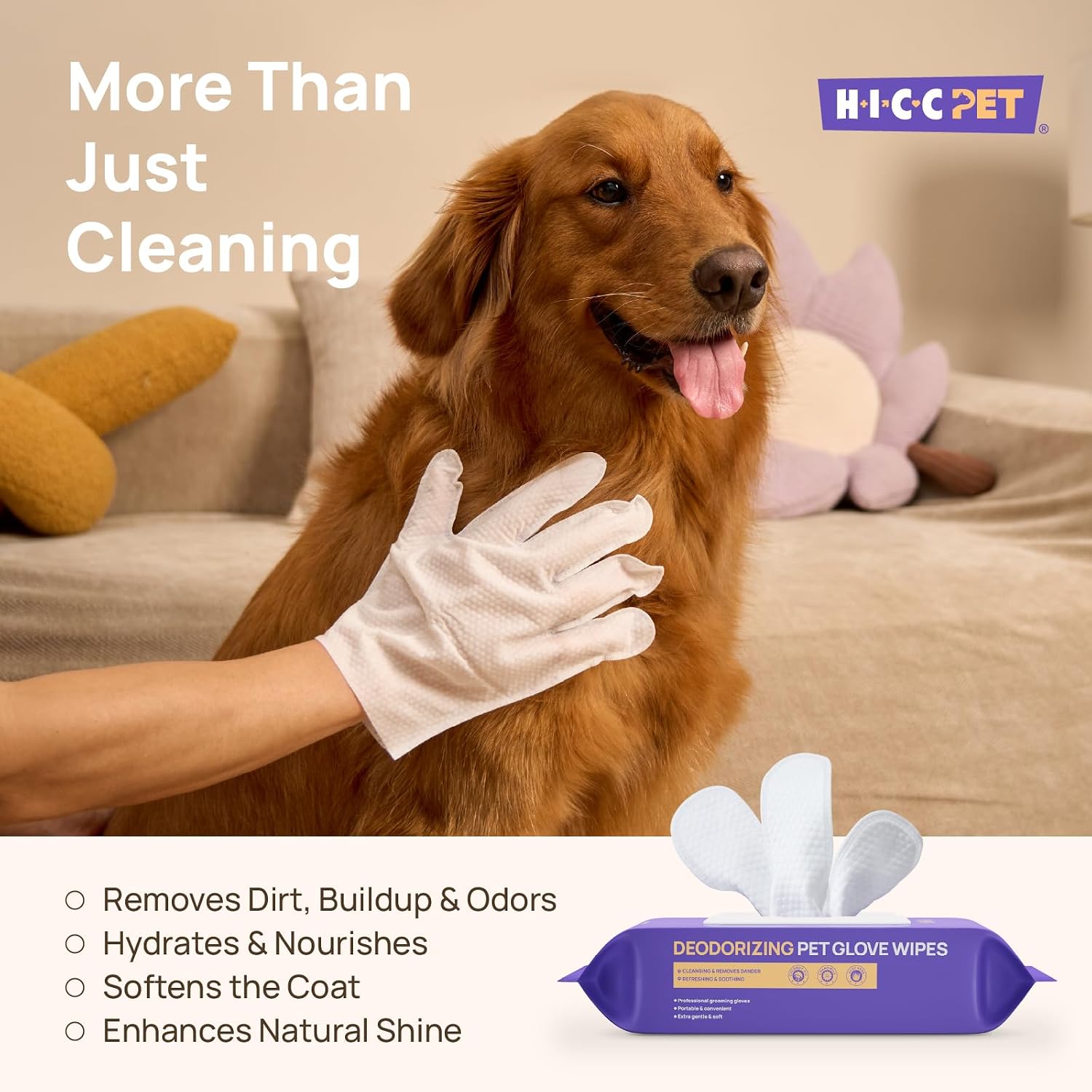 HICC PET Dog Wipes for Dogs & Cats, Glove Design, 20 Count
