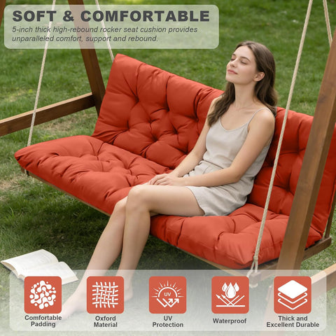 Porch Swing Cushions,Outdoor Cushions 3 Seater Replacement with Backrest, Waterproof Thickened Bench Cushion with Ties for Porch, Patio,Outdoor, Backyard and Garden (Orange 40 * 40 in)