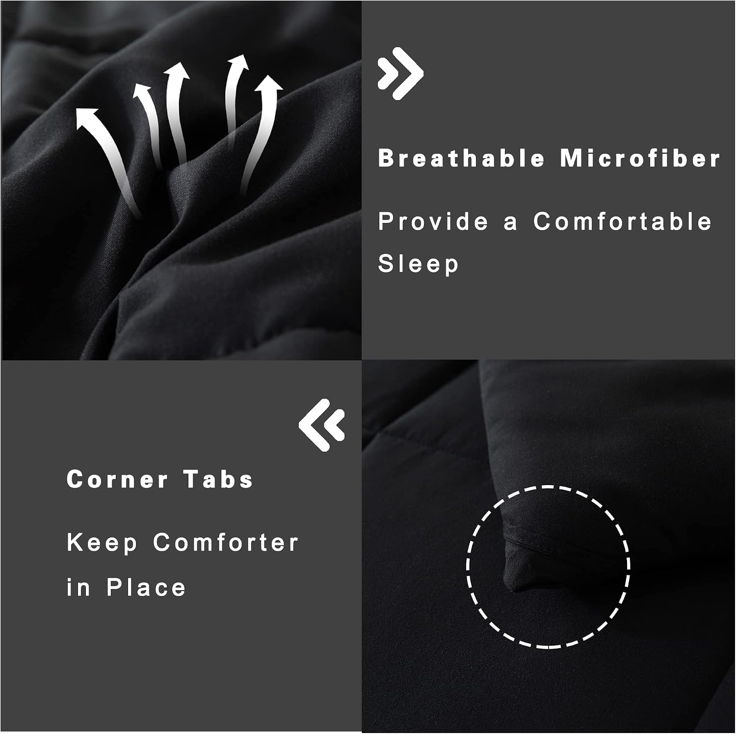 DOWNCOOL Queen Comforter Set -All Season Queen Bed Set with 2 Pillow Cases-3 Pieces Bedding Sets Queen -Down Alternative Black Queen Size Comforter Sets(88"x92")