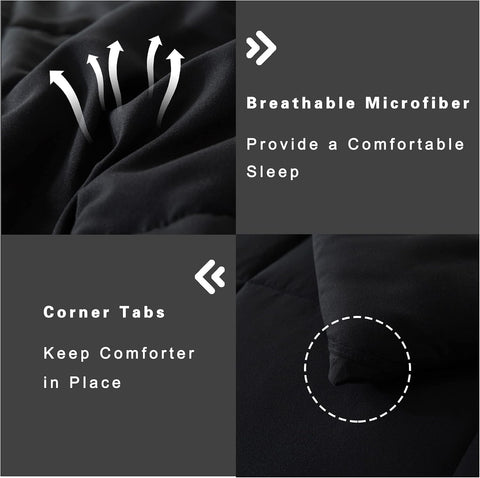 DOWNCOOL Queen Comforter Set -All Season Queen Bed Set with 2 Pillow Cases-3 Pieces Bedding Sets Queen -Down Alternative Black Queen Size Comforter Sets(88"x92")