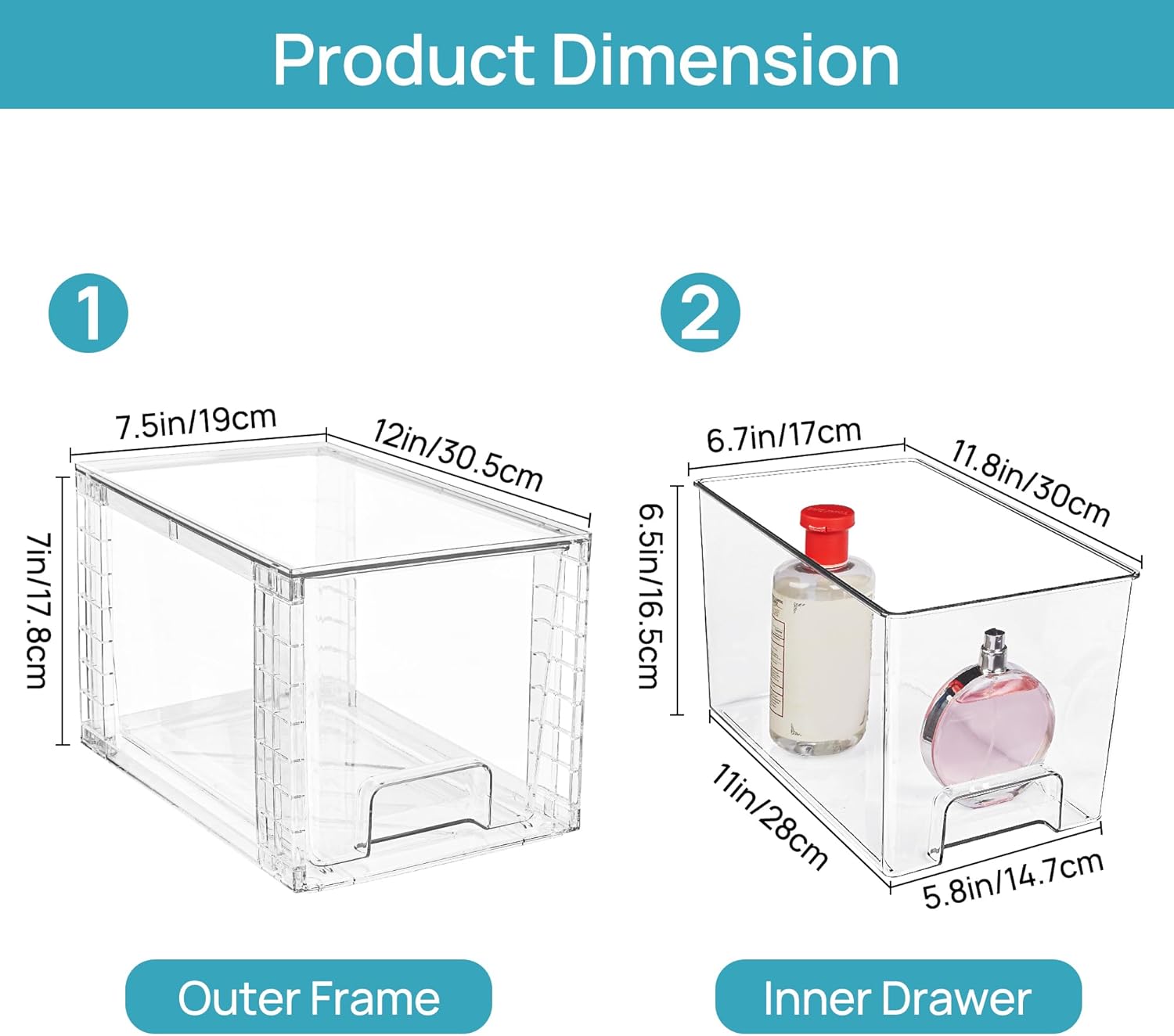 Vtopmart 4 Pack Large Stackable Storage Drawers, Clear