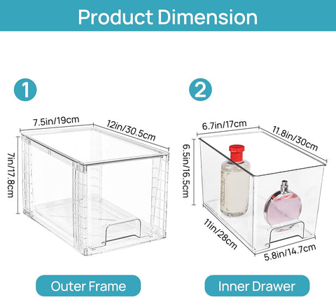 Vtopmart 4 Pack Large Stackable Storage Drawers, Clear