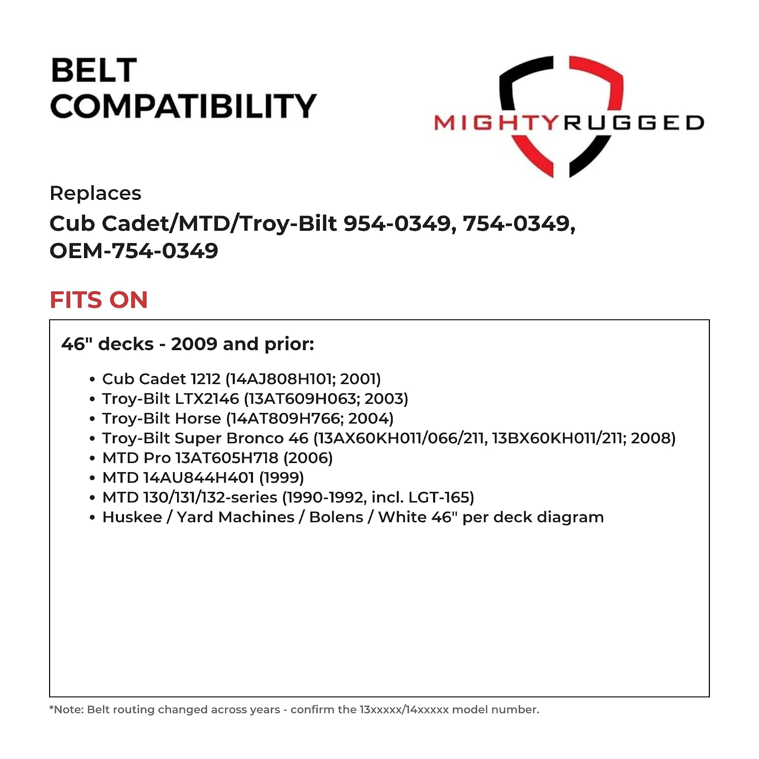 MightyRugged 954-0349, 754-0349 46 in Deck Belt for Cub Cadet Troy-Bilt MTD