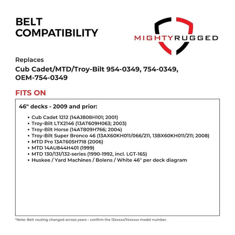 MightyRugged 954-0349, 754-0349 46 in Deck Belt for Cub Cadet Troy-Bilt MTD