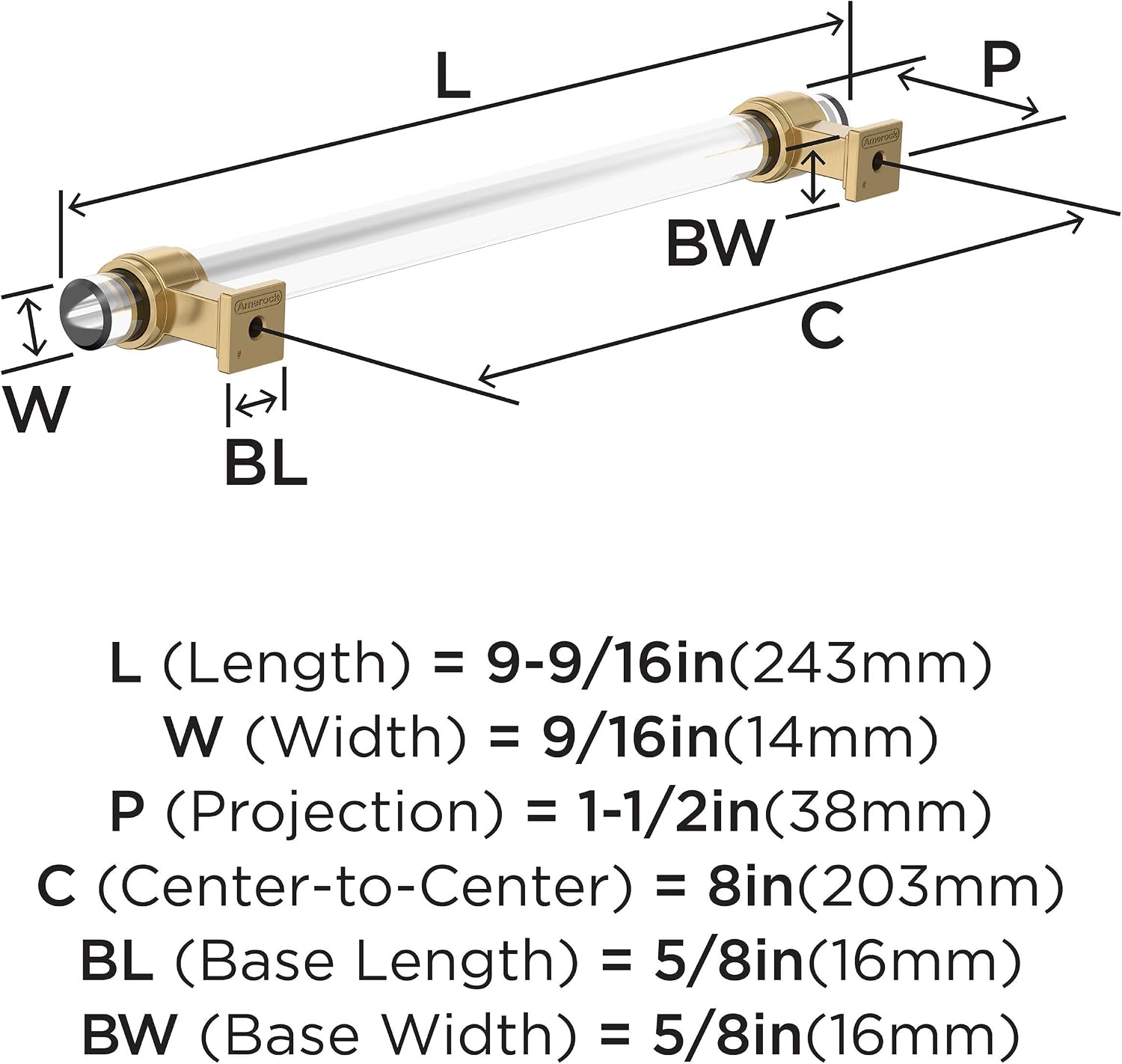Amerock 8" Glacio Clear/Champagne Bronze Drawer Pull