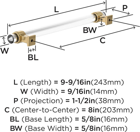 Amerock 8" Glacio Clear/Champagne Bronze Drawer Pull