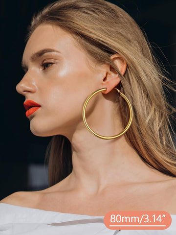 FaithHeart Silver/Black/Gold Stainless Steel Chunky Hoop Earrings for Women