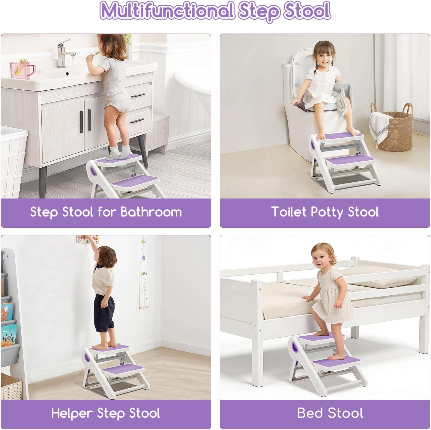 MoreFeel Foldable Toddler Step Stool for Bathroom Sink - 2-Step Kids Stool for Potty Training, Kitchen Counter & Bedroom, Sturdy Non-Slip Child Safety Stool Helper