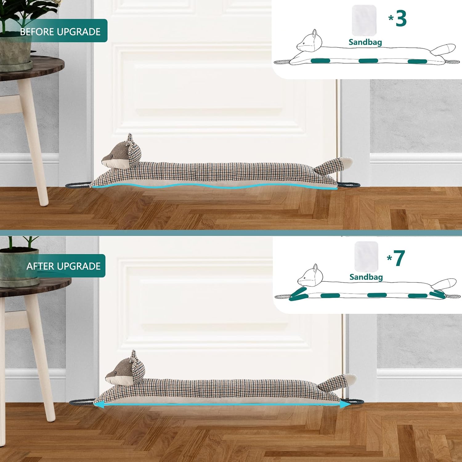 Marwood Under Door Draft Stopper Decorative Wind Stopper 30 inch for Door & Window, Weighted Animal Air Draft Stopper Snake Noise Blocker for Bottom of Door with Hanging Loops - Fox
