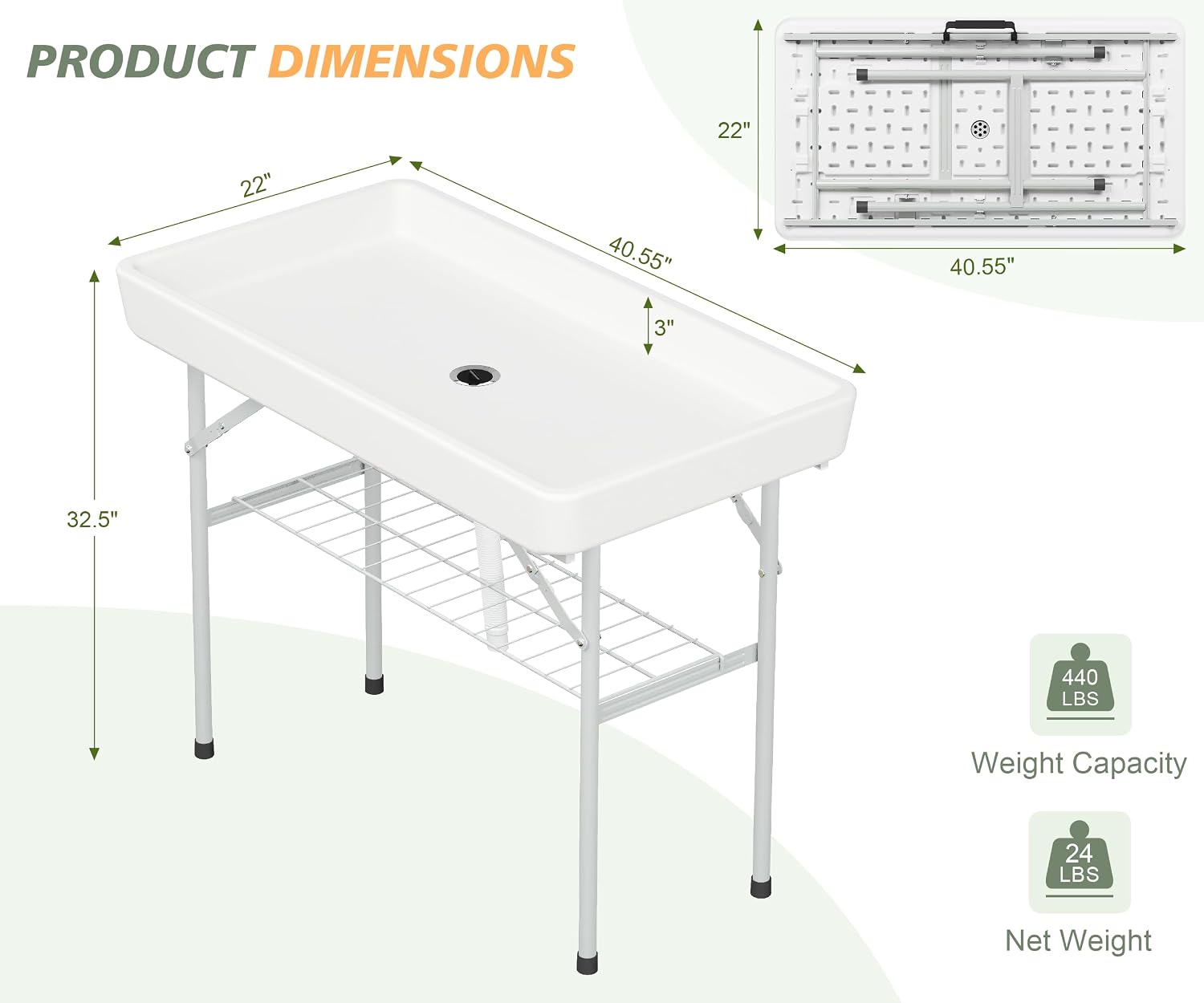 LHBcraft 4 Foot Folding Party Ice Cooler Table, Portable Tailgate Camp Fishing Cleaning, Ice Table with Matching Skirt & Drain Hose, Cooler for Events for Party, Picnic, BBQ, Camping, White