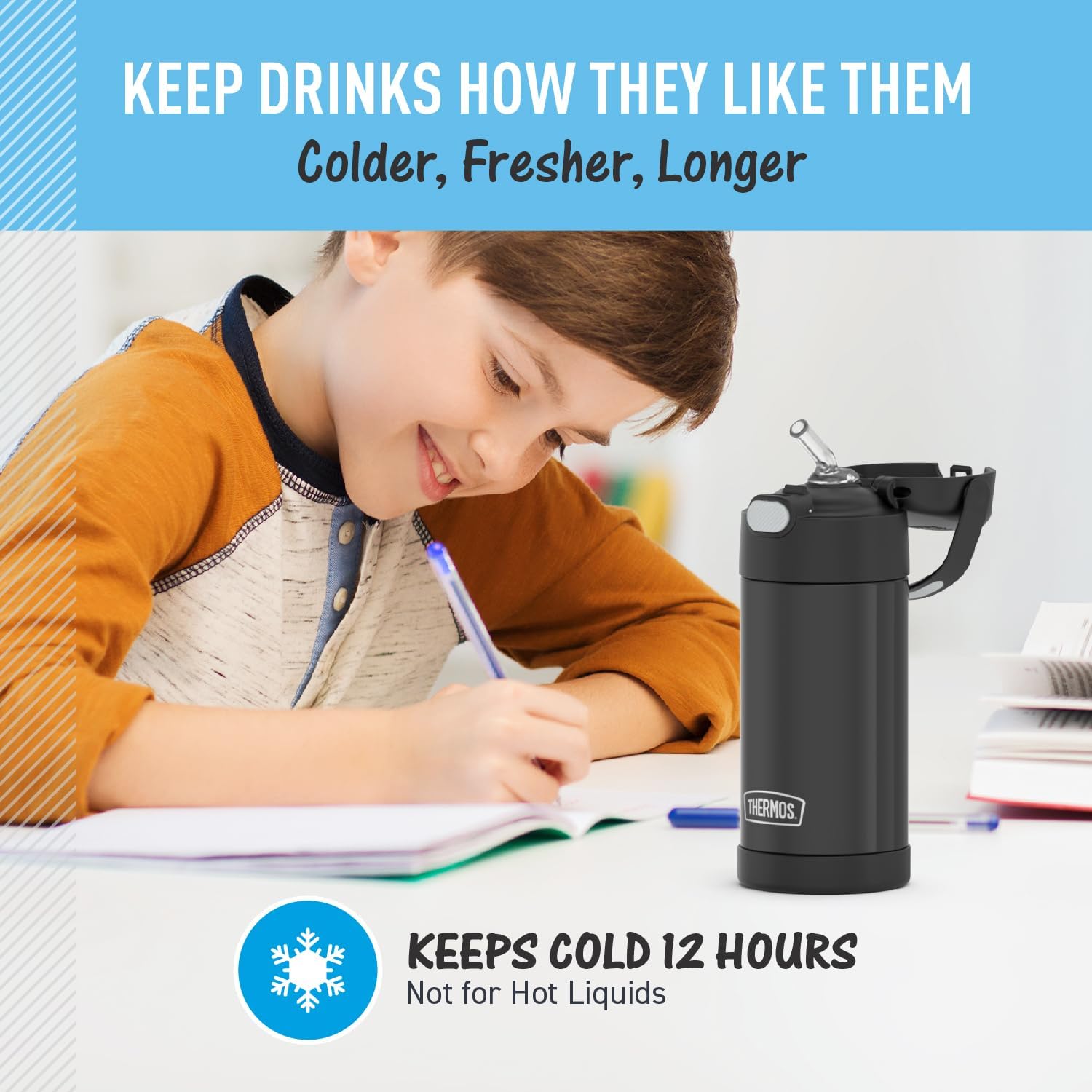 THERMOS FUNTAINER Water Bottle with Straw, 12oz, Black