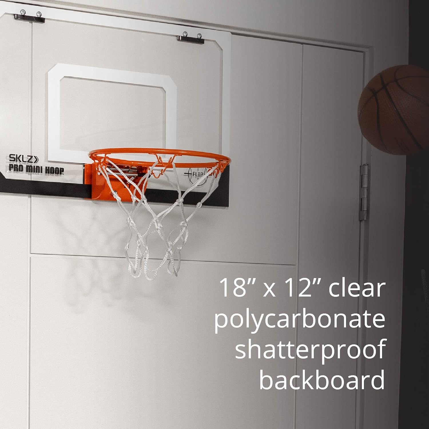 SKLZ Pro Mini Indoor Basketball Hoop with Ball, Over the Door, Shatter-Proof Backboard, Spring-Action Break-Away Steel Rim, Great for Home, Dorm Room, and Office