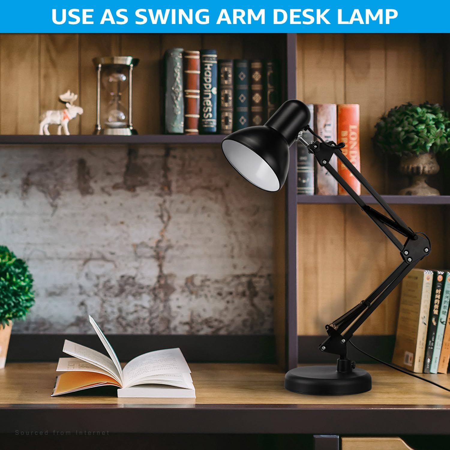 TORCHSTAR Metal Desk Lamp, Adjustable Swing Arm, E26, Black