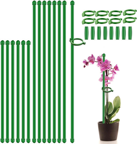 Plant Stakes 17inch &11inch SupKing Adjustable Length Plant Support Stake 16Pcs Orchid Stick with Clips for Indoor Outdoor,Garden Pole for Potted Tomato Amaryllis Vegetables Comes with 20 Ties (Green)