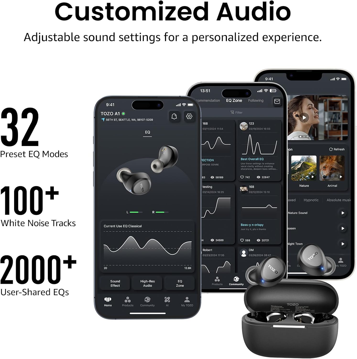 TOZO A1 Wireless Earbuds Bluetooth 5.3 Light Weight in Ear Headphones