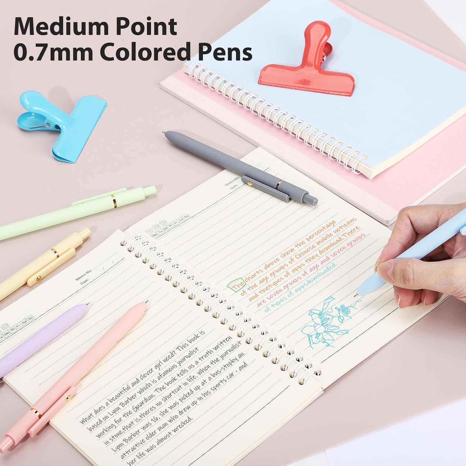 FIOVER Colored Gel Pens 24 Pack 0.7mm Medium Point Pens for Journaling