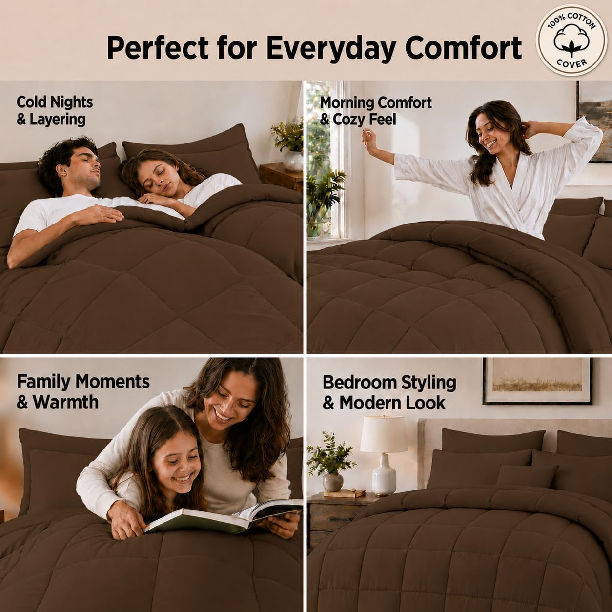 Anluoer King Size Comforter Set, 7 Piece Bed in a Bag King Bedding Sets