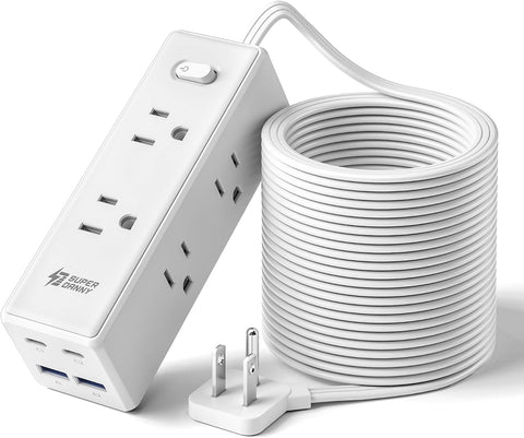 SUPERDANNY 20Ft Extension Cord with Multiple Outlets, Flat Plug Power Strip