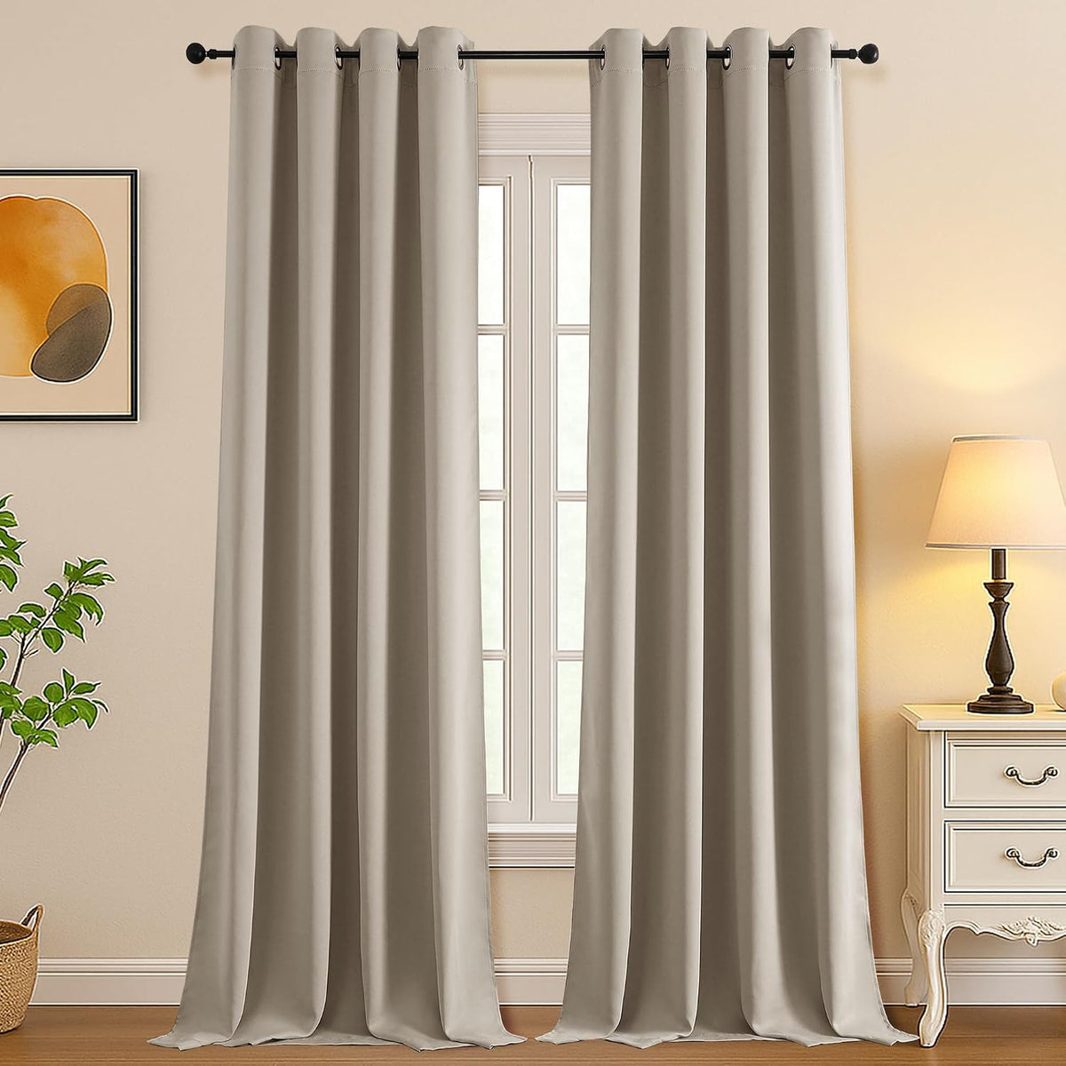 Simplebrand Stone Room Darkening Curtains for Bedroom Living Room 108 Inches Long 2 Panels Set, Thermal Insulated Curtains & Drapes, Solid Grommet Noise Reducing Window Treatment, W50 x L108 Inch