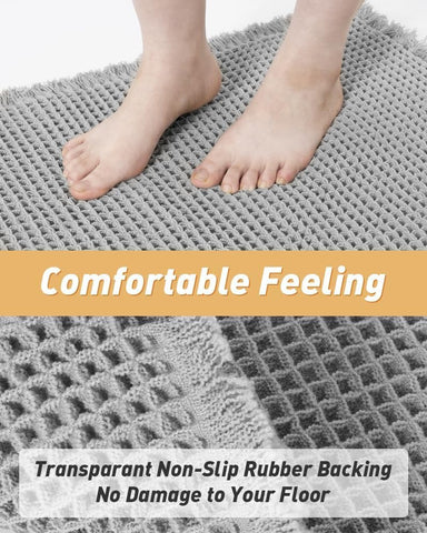 AMOAMI Upgraded Non Slip Absorbent Waffle Bath Mat 24" x 36", Light Grey