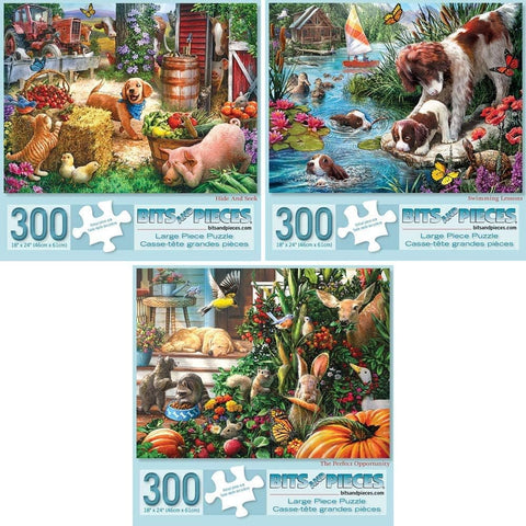 Bits and Pieces Set of 3 Jigsaw Puzzles 300 Pieces, Cute Puppies Collection
