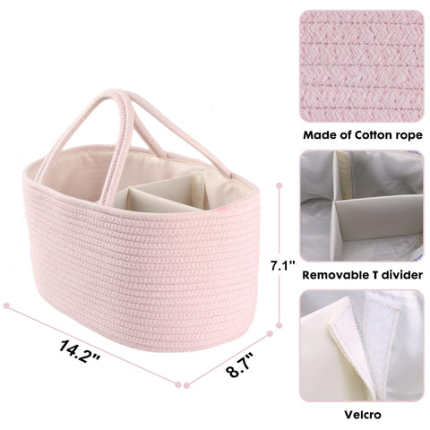 XUANGUO Pink Cotton Rope Baby Diaper Caddy Organizer Basket for Girls