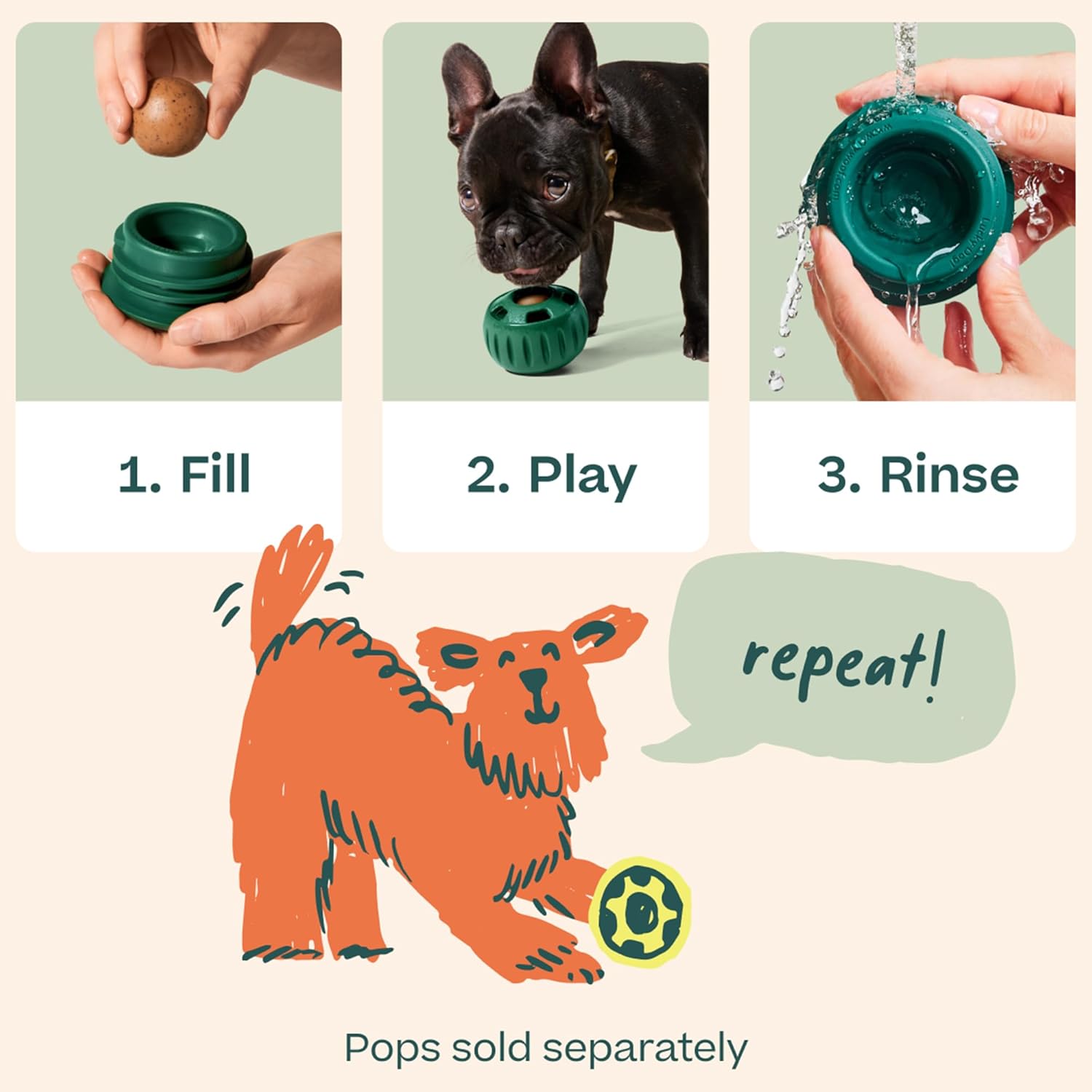 WOOF Pupsicle Interactive Dog Ball Toy for Dogs 25-75 lbs - Green