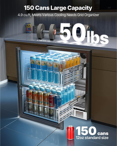 VEVOR Under Counter Drawer Refrigerator, 24 In Stainless Steel Fridge with Temperature Control, Dual Drawer Refrigerator with Powerful Compressor & LED Display, for Home, Office, and Commercial Use