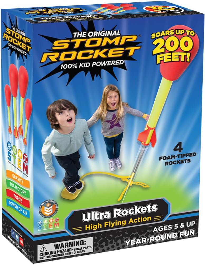 Stomp Rocket Ultra, High-Flying Rocket Launcher for Kids, 4 Rockets