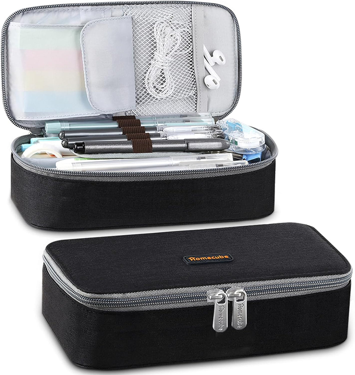Homecube Capacious Pencil Case Marker Holder Pouch Desk Organizer Big Pencil Bag with Zipper Large Storage Box for College Middle School Office Supplies Stationery - Black
