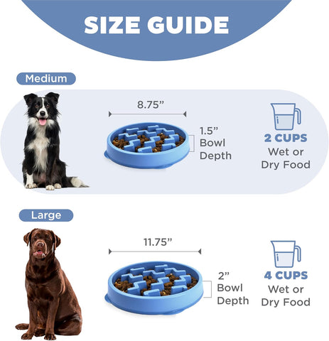 Outward Hound Fun Feeder Slo Bowl – Medium 2‑Cup Capacity, Slow Feeding, Small to Medium Dogs & Cats, Non-Slip, Blue, Notch Pattern