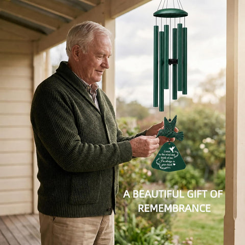 36" Memorial Wind Chimes for Outside, Sympathy Gift for Loss of Loved One, Hummingbird Wind Chime for Mom Dad, Bereavement Remembrance Funeral Condolence Gift（Forest Green）