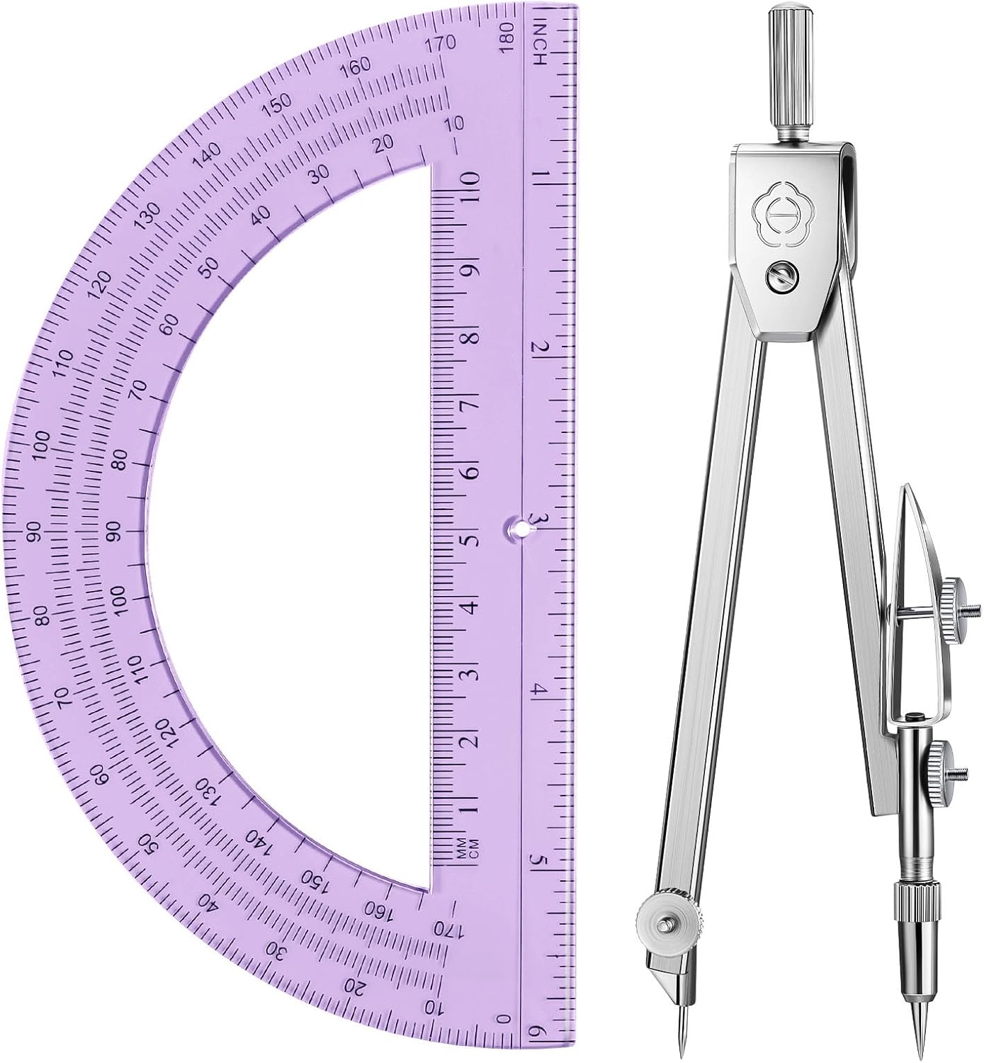 EBOOT Drawing Compass and 6 in Protractor Geometry Set, Purple