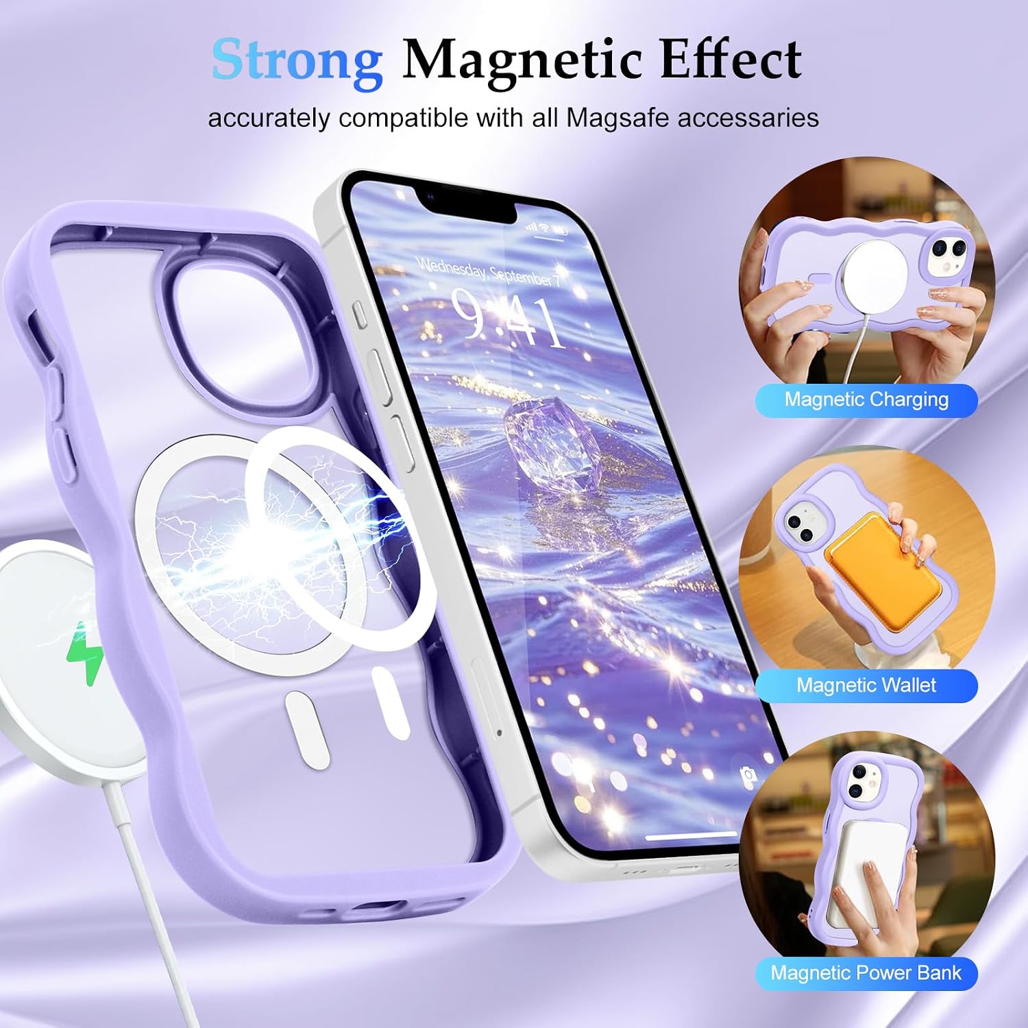 Pepmune for iPhone 12 Pro/12 Case Wavy Frame Translucent, Lavender