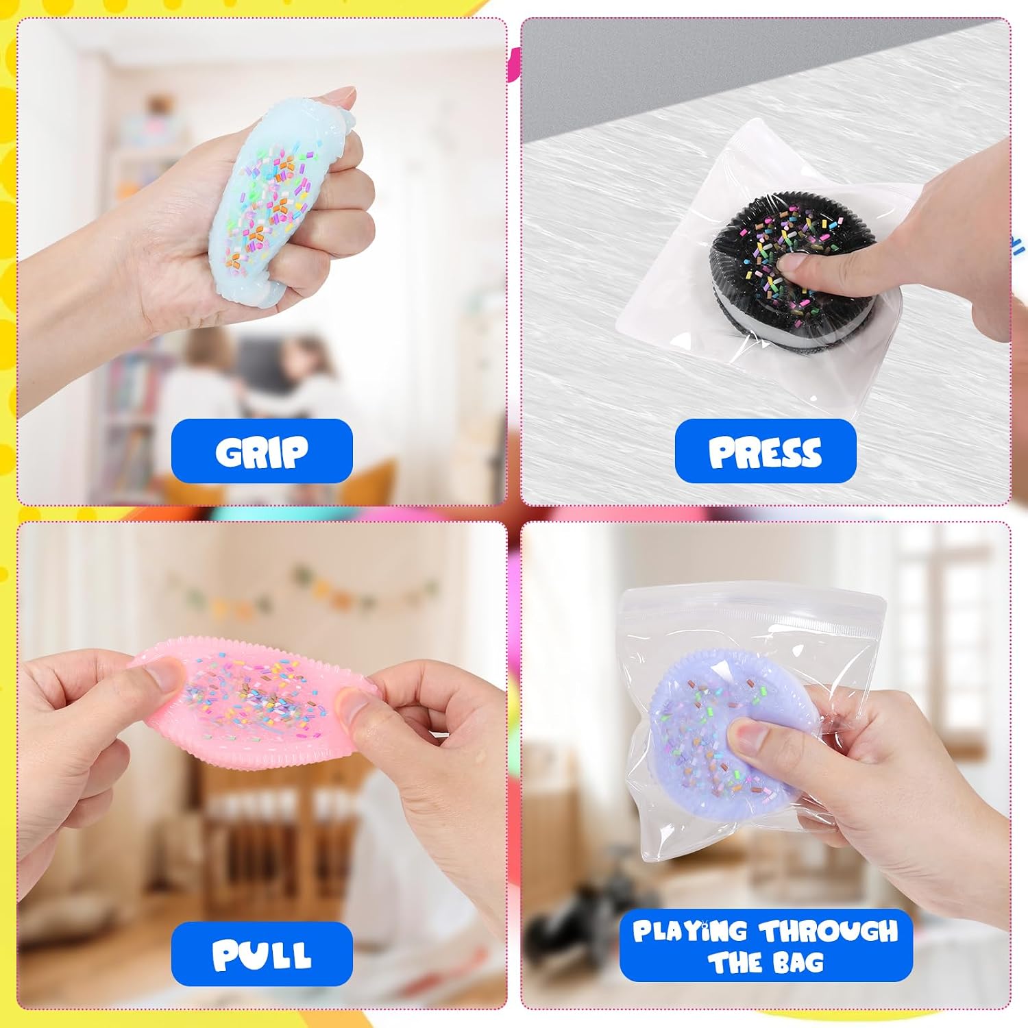 4pcs Handmade Soft Cookie Squishy Silicone Stress Relief Squishy Toy Pink Cookie Dessert Kawaii Squishies PVC New 5523BGoy Stress Relieving Fur Ball OPP Packaging Gifts (4pcs)