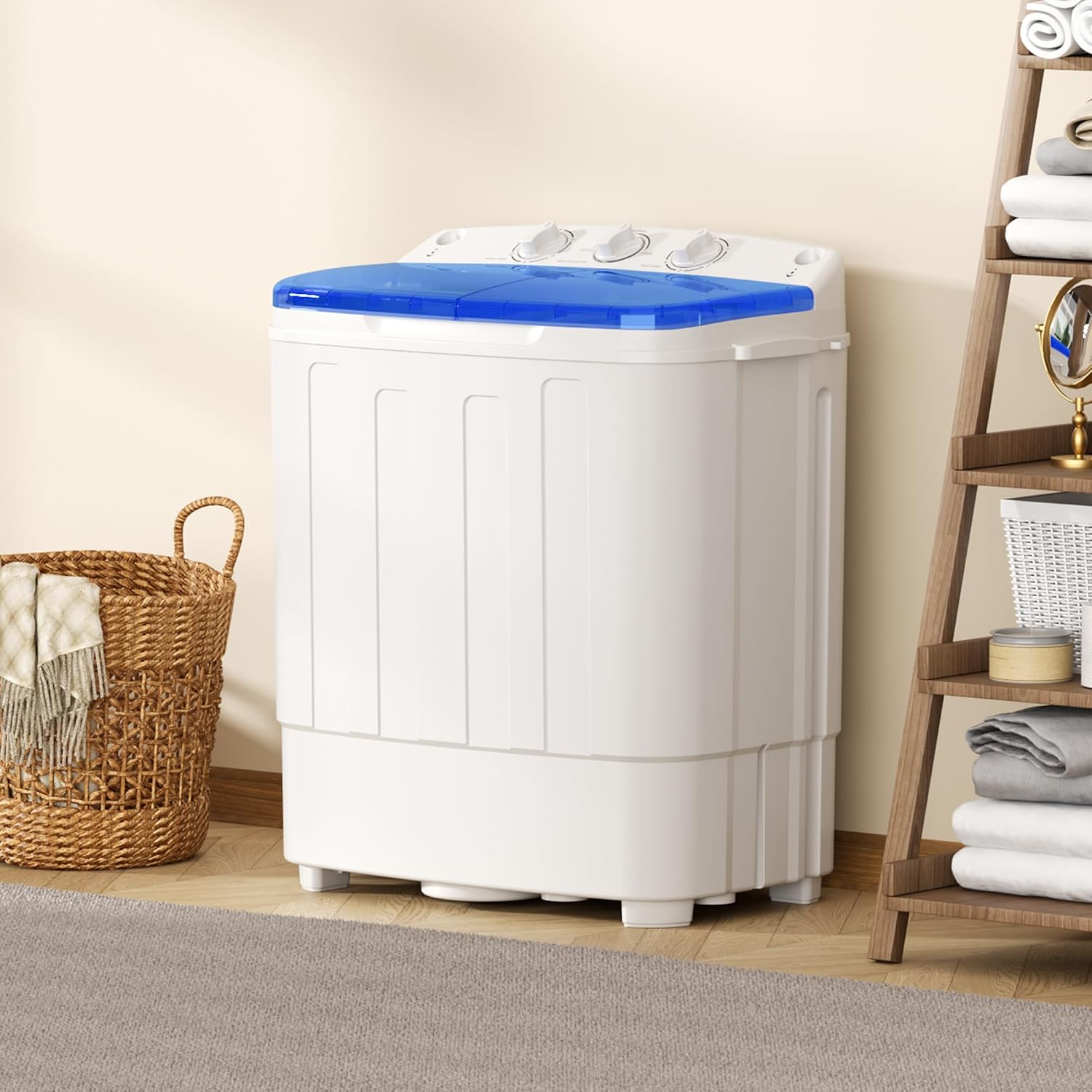 INTERGREAT Portable Washing Machine, 25.4lbs Twin Tub Portable Washer with Spin Cycle and Dryer, Semi-automatic Washer Machine Combo for Dorms, Apartments, Blue