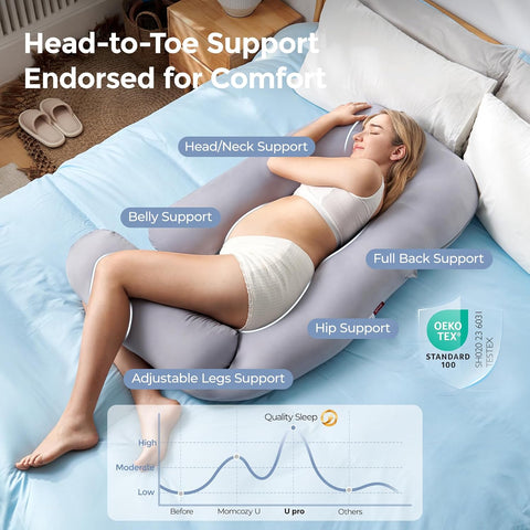 Momcozy Cooling Pregnancy Pillow - Dreamlign U Pro Maternity Pillow