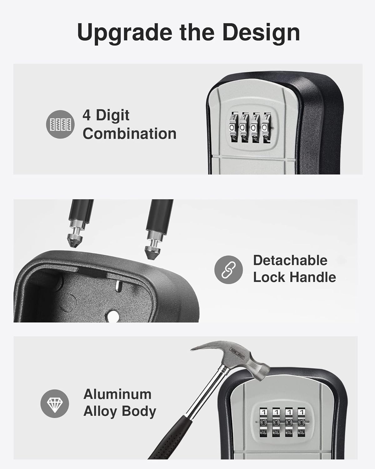 Puroma Key Lock Box Outdoor 4 Digit Code Combination Lockbox House, 4 Gray