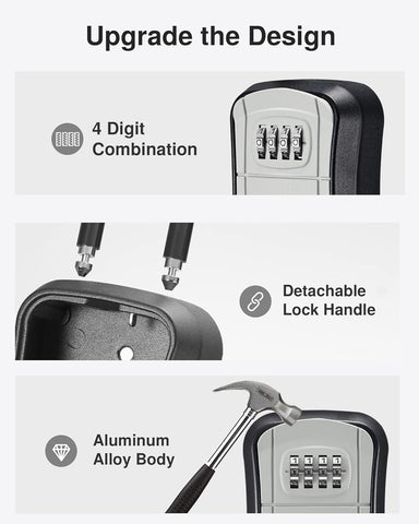 Puroma Key Lock Box Outdoor 4 Digit Code Combination Lockbox House, 4 Gray