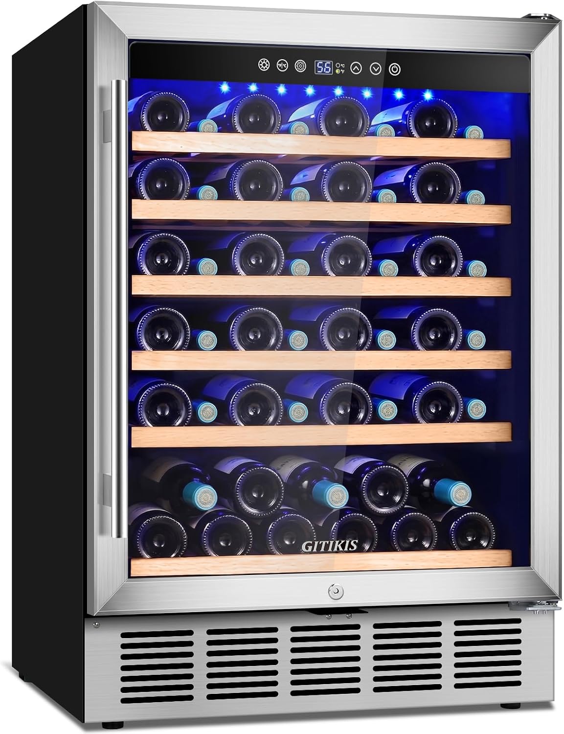 24 Inch Wine Fridge, 54 Bottle Wine Cooler Refrigerator