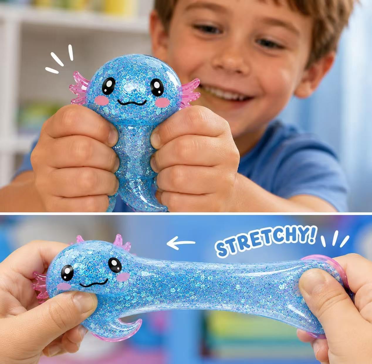 Axolotl Squishy Toy,Glitter Stress Relief Axolotl Toy,Cute Malt Sugar Filled Sensory Fidget Toy for Kids Adults,Axolotl Birthday Party Favors Gifts