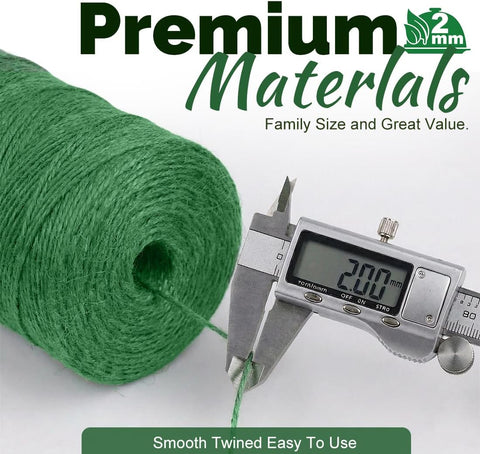 2Pack 2mm Natural Jute Twine String 1600 Feet Long Twine String for Crafting Gardening Gift Wrapping Macrame DIY Home Decor (Green-800Feet/Roll)