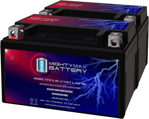 Mighty Max Battery YTX7A-BS 12V 6AH Sealed Lead AGM Battery For Motorcycle - 2 Pack