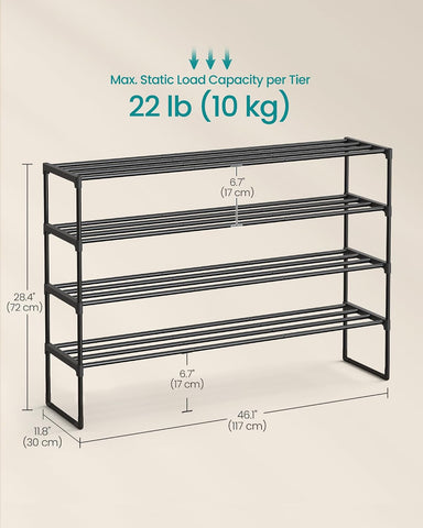 SONGMICS Shoe Rack, 4-Tier Shoe Organizer, Metal Storage Shelf