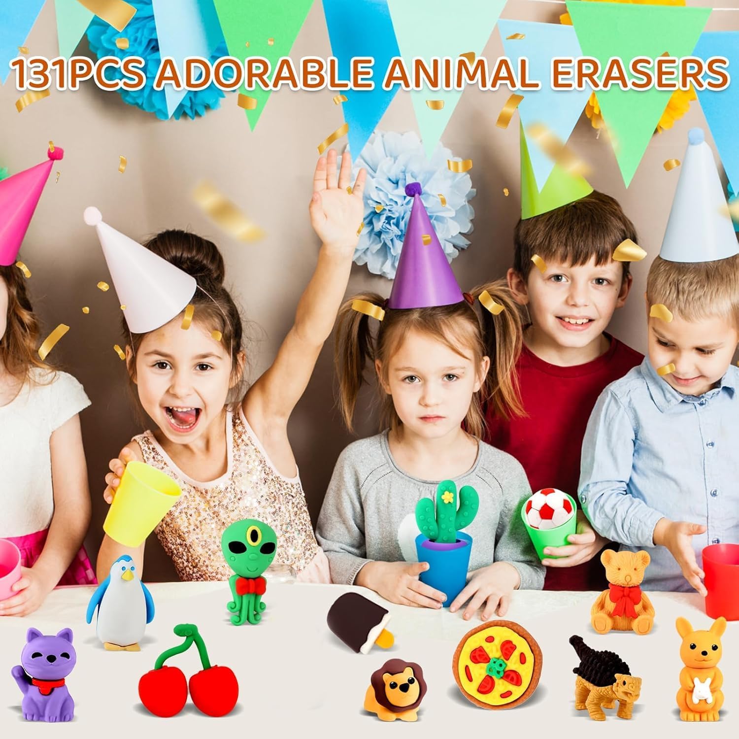 URSKYTOUS 131Pcs Animal Erasers Desk Pets for Kids Animal Pencil Erasers Bulk Puzzle Eraser Toys Gifts for Classroom Prizes,Game Reward,Treasure Box,Easter Egg Fillers,Goodie Bag Stuffer,Party Favors