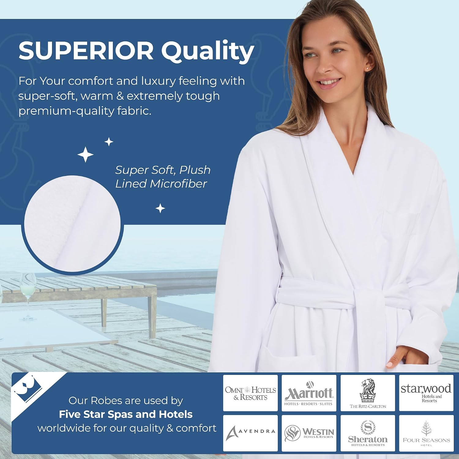 MONARCH Plush Lined Microfiber Bath Robe for Men or Women