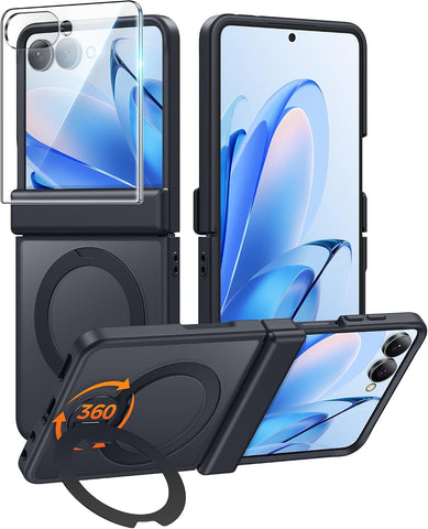 FNTCASE for Samsung Galaxy Z Flip 8 Case with 360 Spin Magnetic Stand Black