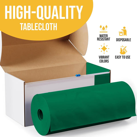 Exquisite Party Solids 54 Inch X 100 Feet Emerald Green Plastic Table Cover Roll in A Cut - to - Size Box with Convenient Slide Cutter. Cuts Up to 12 Rectangle 8 Feet Plastic Disposable Tablecloths