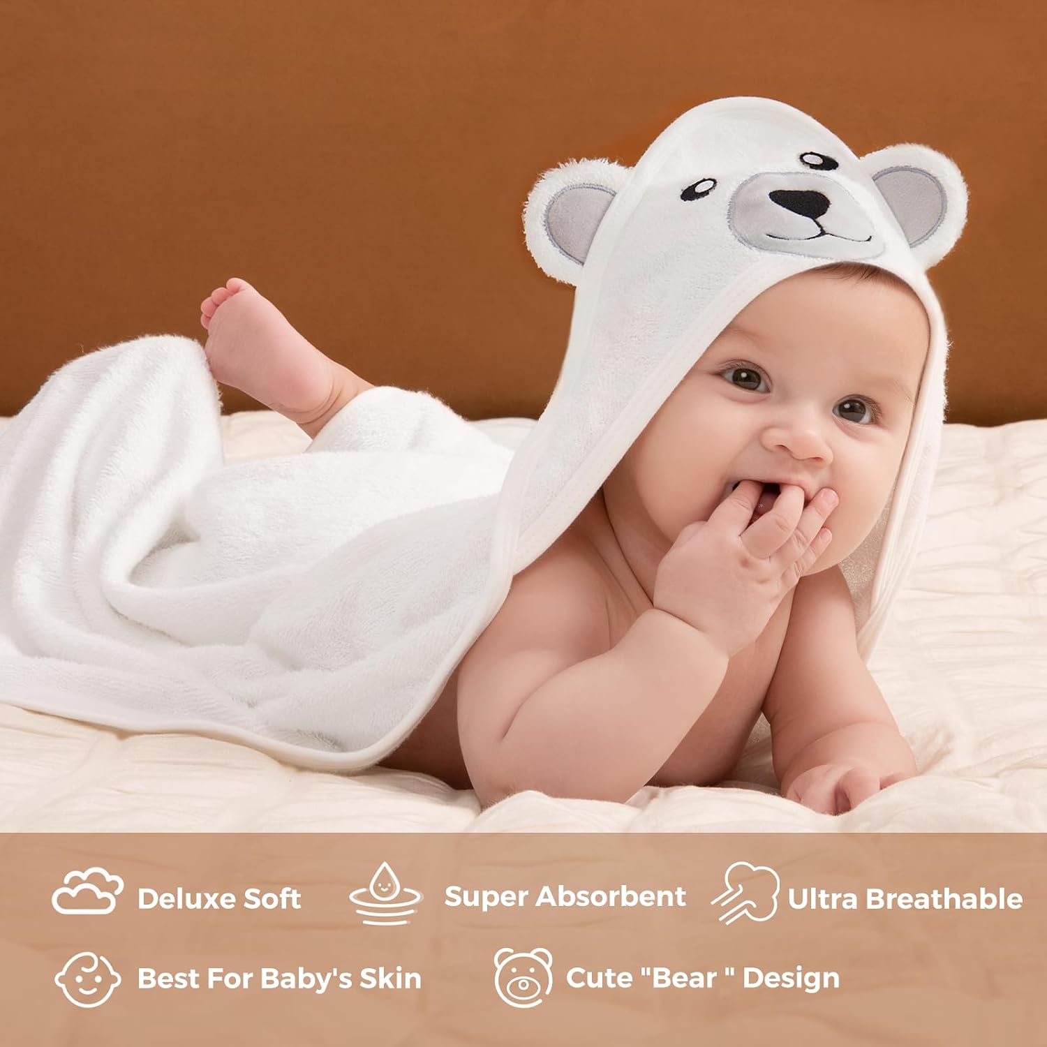 Momcozy Baby Towel, 5pcs Baby Bath Towel Set, Soft&Breathable, Bear